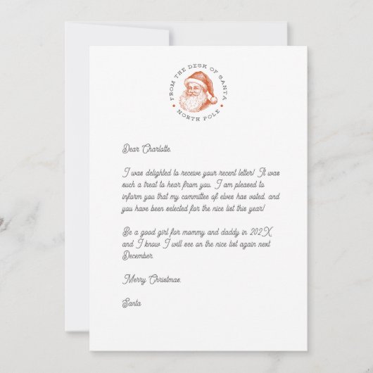 Santa Reply Letter Kaart (Voorkant)