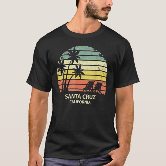 Santa Retro Cruz California Beach Sunset T-shirt (Voorkant)