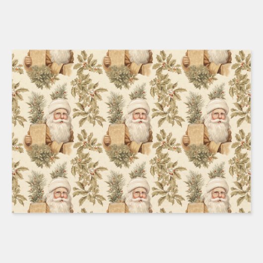 Santa Retro Gold  inpakpapier (Voorkant 2)