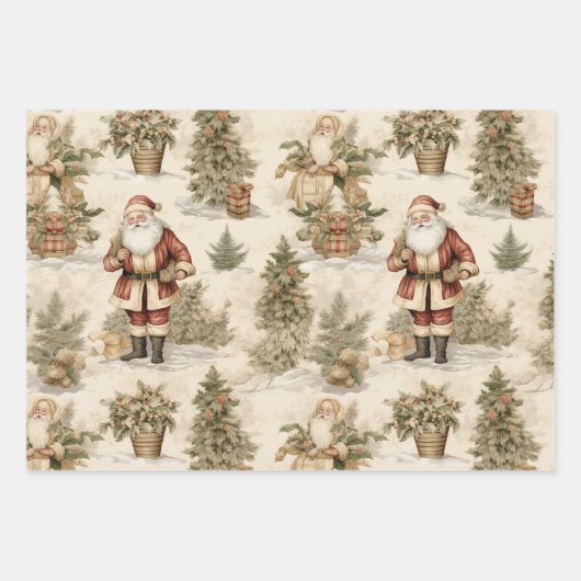 Santa Retro Gold  inpakpapier (Voorkant 2)
