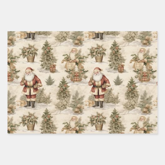 Santa Retro Gold  inpakpapier (Voorkant)