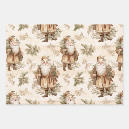 Santa Retro Gold  inpakpapier (Voorkant)
