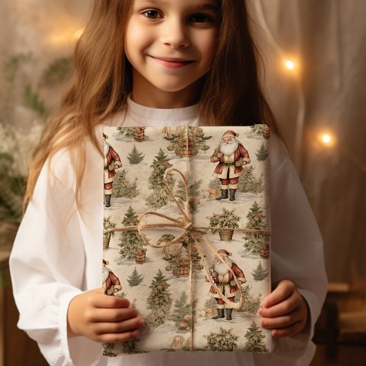 Santa Retro Gold  inpakpapier