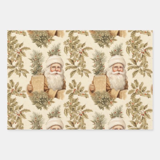 Santa Retro Gold  inpakpapier Vel (Voorkant 3)