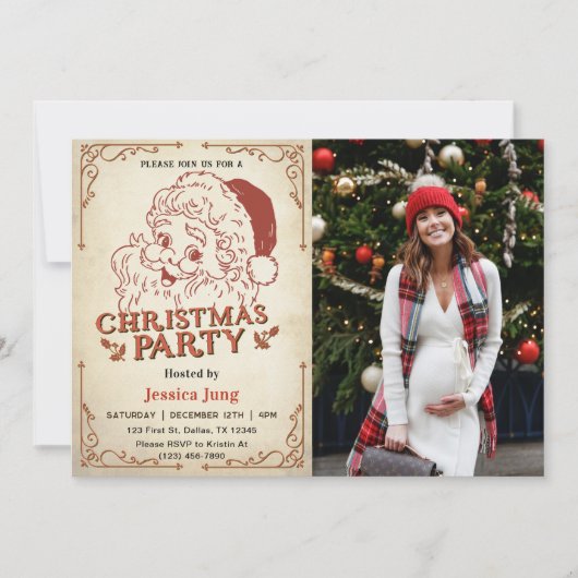 Santa Retro Kerstfeest foto Kaart (Voorkant)