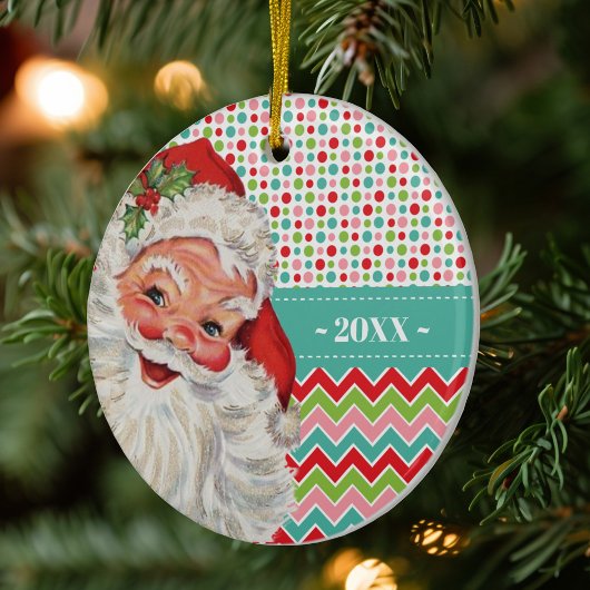  Santa Retro Kleuren met Foto Keramisch Ornament