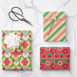 Santa Retro Lines Stippen Kerstmis Inpakpapier Vel