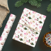 Santa Retro Roze Kerst Custom Monogram Cadeaupapier