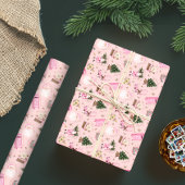  Santa Retro Roze Kerst Custom Monogram Cadeaupapier