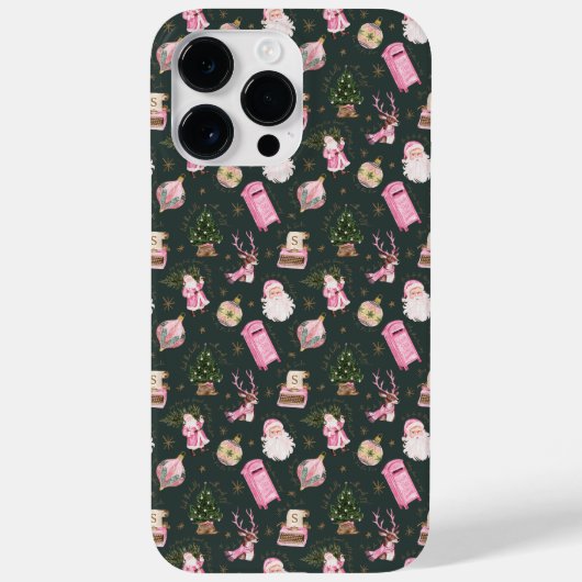 Santa Retro Roze Kerst Custom Monogram Case-Mate iPhone Case (Achterkant)