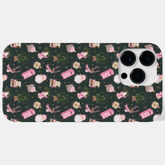  Santa Retro Roze Kerst Custom Monogram Case-Mate iPhone Case (Achterkant (horizontaal))