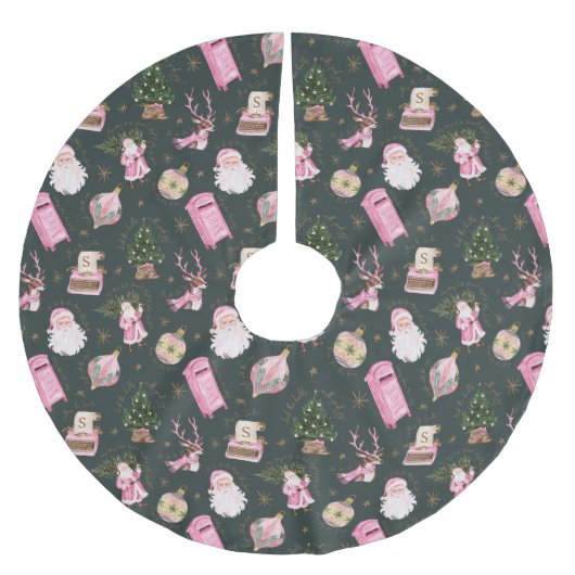  Santa Retro Roze Kerst Custom Monogram Kerstboom Rok (Voorkant)