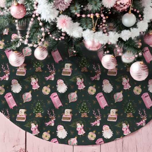  Santa Retro Roze Kerst Custom Monogram Kerstboom Rok