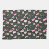  Santa Retro Roze Kerst Custom Monogram Theedoek (Horizontaal)