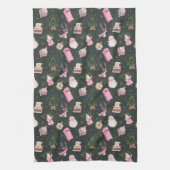  Santa Retro Roze Kerst Custom Monogram Theedoek (Verticaal)