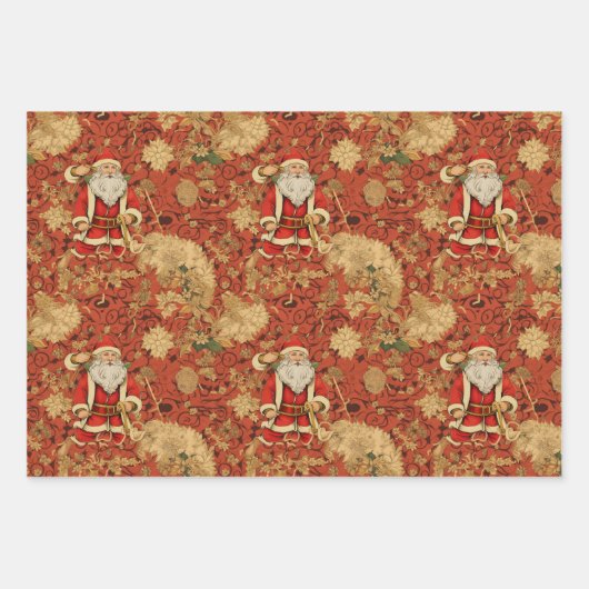  Santa Retro Xmas Kerstmis Patroon No1 Inpakpapier Vel (Voorkant 2)
