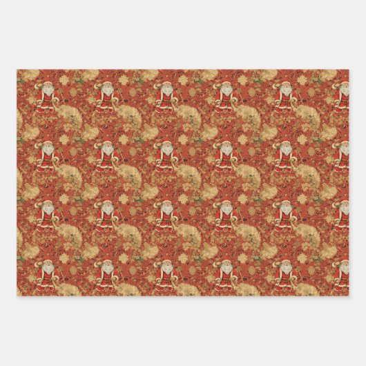  Santa Retro Xmas Kerstmis Patroon No1 Inpakpapier Vel (Voorkant)