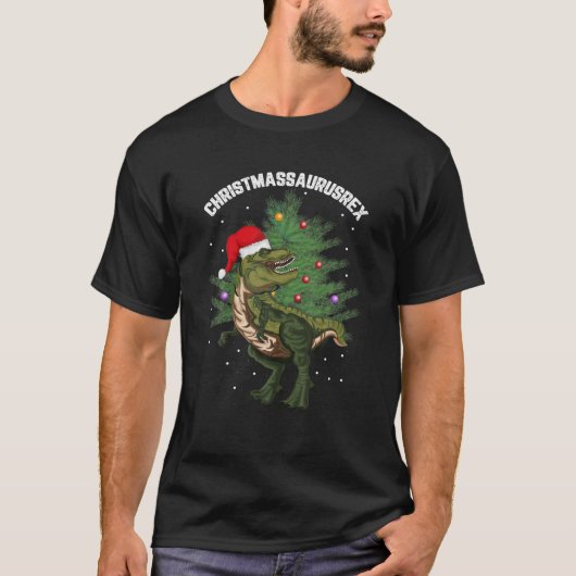 Santa Rex X-Mas Tree Dinosaur Pun Funny Kerstmis T-shirt (Voorkant)