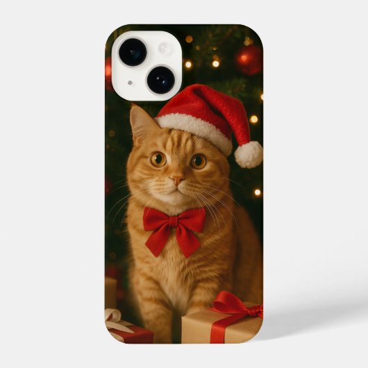 Santa Ribbon Cat iPhone 14 Case iPhone Hoesje (Achterkant)