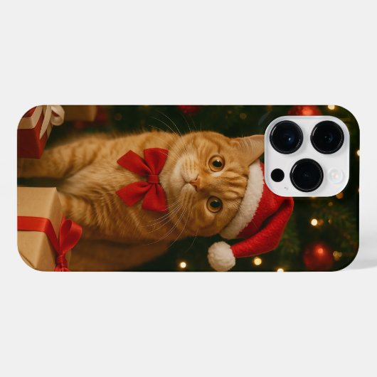 Santa Ribbon Cat iPhone 14 Pro Max Case iPhone Hoesje (Achterkant horizontaal)