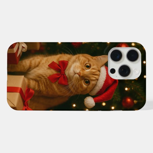 Santa Ribbon Cat iPhone 15 Pro Max Case iPhone Hoesje (Achterkant horizontaal)