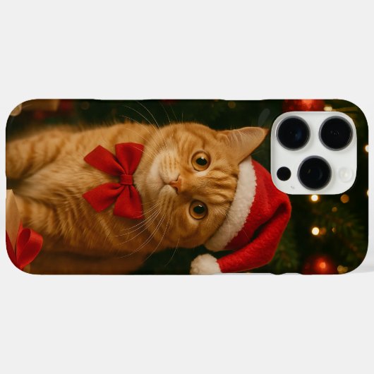 Santa Ribbon Cat iPhone 16 Pro Max Case (Achterkant (horizontaal))