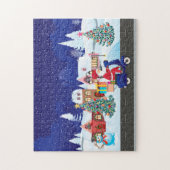 Santa ride scooter in de nachtstad legpuzzel (Verticaal)