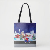 Santa ride scooter in de nachtstad tote bag (Voorkant)