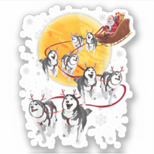 Santa Ride Sleigh Siberian Husky Kersthond Lov Sticker