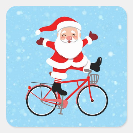 Santa rides a Bicycle Vierkante Sticker (Voorkant)
