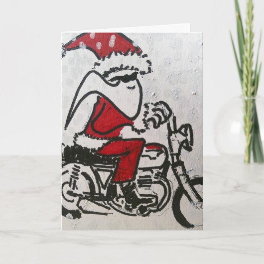Santa Rides A Hog Holiday Kaart (Voorkant)