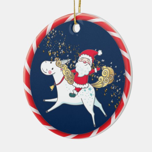 Santa Rides a Unicorn Cute Keramisch Ornament (Links)