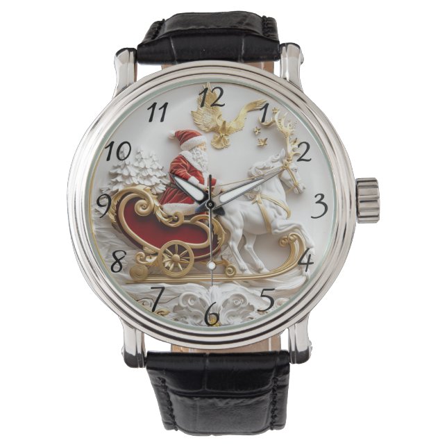 Santa rides his sleigh through winter horloge (Voorkant)