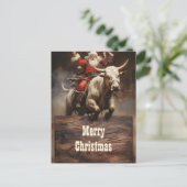 Santa Riding a Bull Briefkaart (Staand voorkant)
