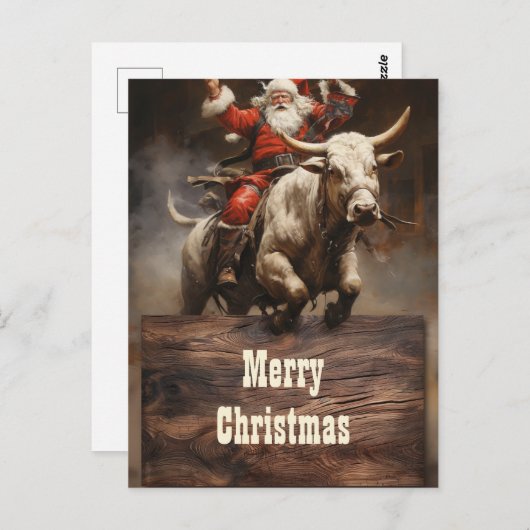Santa Riding a Bull Briefkaart (Voorkant / Achterkant)
