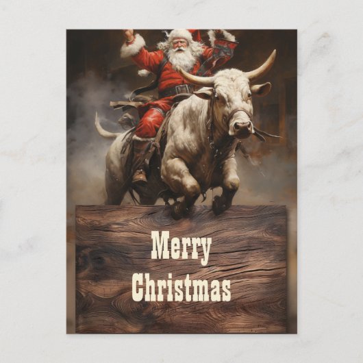 Santa Riding a Bull Briefkaart (Voorkant)