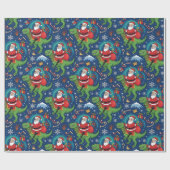Santa Riding a Dinosaur Funny Christmas Design Cadeaupapier (Vlak)