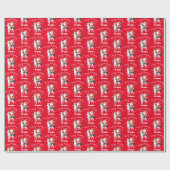 Santa Riding a Husky Dog Merry Kerstmis Cadeaupapier (Vlak)