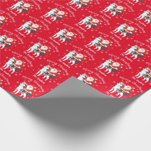Santa Riding a Husky Dog Merry Kerstmis Cadeaupapier (Hoek)