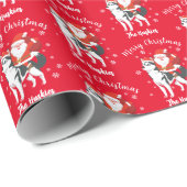 Santa Riding a Husky Dog Merry Kerstmis Cadeaupapier (Rol Hoek)