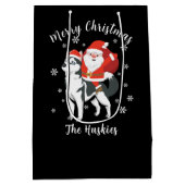 Santa Riding a Husky Dog Merry Kerstmis Medium Cadeauzakje (Achterkant)