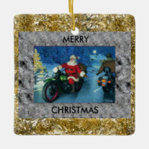 Santa Riding a Motorcycle Christmas Ornament