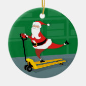 Santa Riding a Pallet Jack Keramisch Ornament (Voorkant)