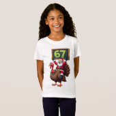 🎅🦃 Santa Riding a Turkey with Number 67 Funny T-shirt (Voorkant volledig)