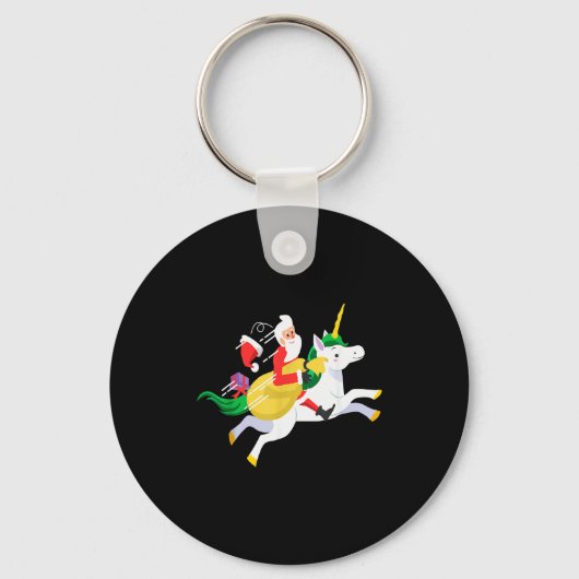 Santa Riding A Unicorn Funny Christmas Gift Sleutelhanger (Voorkant)