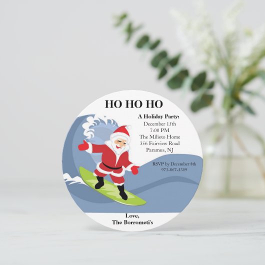 Santa Riding A Wave-kerstuitnodiging Kaart (Staand voorkant)