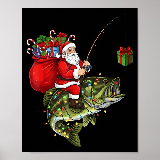 Santa Riding B Fish Christmas Fishing Funny Xmas P Poster (Voorkant)