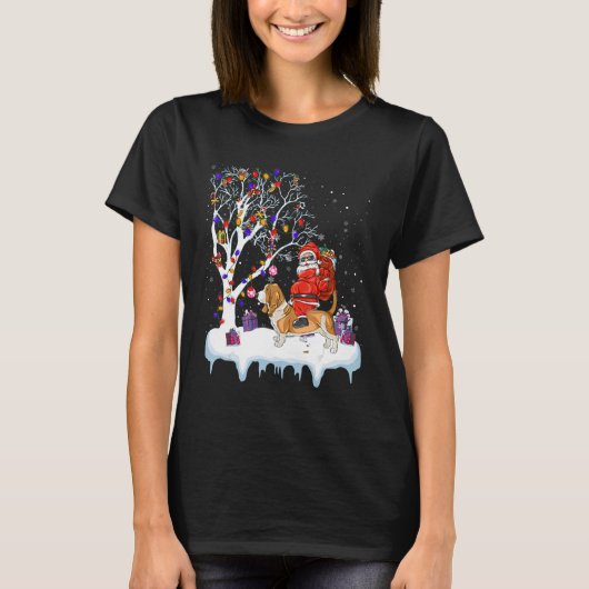 Santa Riding Basset Hound Dog Tree Lights Basset H T-shirt (Voorkant)