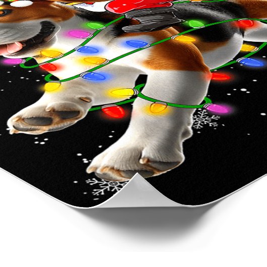 Santa Riding Beagle Christmas Lights Funny Dog Xma Poster (Hoek)