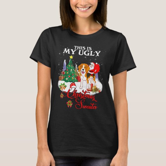 Santa Riding Beagle Dit is mijn lelijke kerstzweet T-shirt (Voorkant)